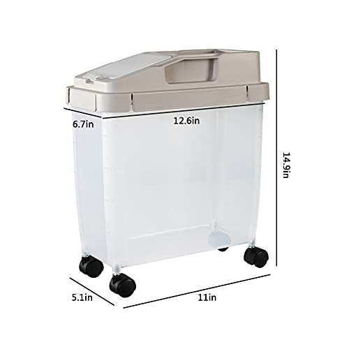 NLGG Large Airtight 20Lb Rice Container, Food Storage Cereal Container, 12Lb Pet Dog Food Container with Wheels + Measuring Cup, Flour Grain Container for Household, Coffee, 2 Piece Set, 5439310R152