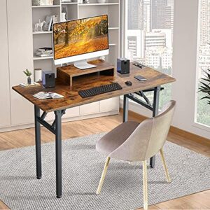 TEMI 43.3'' Computer Desk with Power Outlet and Monitor Riser Included, Home Office Writing Study Desk, Small Desk Workstation, Stable Metal Frame, Rustic Brown