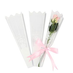 Aylmrice Clear Flower Bouquet Sleeve Flower Wrapping Plastic Paper Floral Arrangement Supplies Wrap Bags Single Rose Packaging Bags for Party Feastival Wedding Valentine's Day 100 Counts White