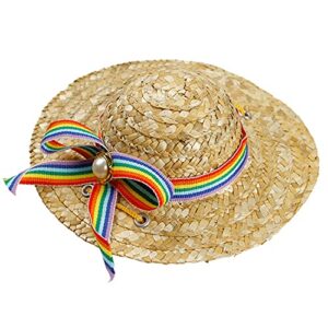 handcrafted pet straw hat with stripe bow adjustable chin strap lovely sun hat funny mexican party costume party photo prop dog sombrero hat for dog/puppy/cat/kitten