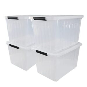 uumitty 4-pack 70 quart storage boxes, plastic storage latch bin with wheels, clear