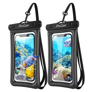 procase floating waterproof phone pouch waterproof phone case, float water proof cell phone pouch underwater dry bag for iphone 14 13 12 11 pro max xs xr x, galaxy s21 pixel up to 7.0" -2 pack, black
