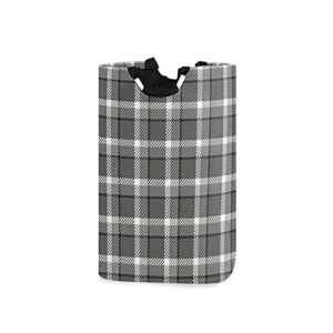 grey white buffalo grid plaid laundry hamper with handle large waterproof collapsible storage basket tote bag for bathroom washing bin dirty clothes travel