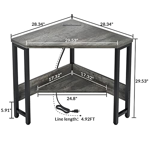 armocity Corner Desk Small Desk with Outlets Corner Table for Small Space, Corner Computer Desk with USB Ports Triangle Desk with Storage for Home Office, Workstation, Living Room, Bedroom, Oak