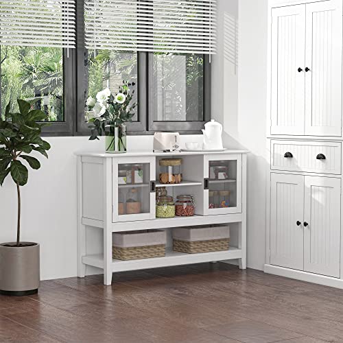 HOMCOM Modern Sideboard Buffet Cabinet, Console Table with Framed Glass Doors, Multiple Storage Options, and Anti-Topple for Kitchen, Living Room, White