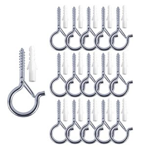 taihuimy 16 pack q-hanger hooks for outdoor string lights, eye hooks screw christmas rope light clips, wall cabinet ceiling hooks with safety buckle for wire party light plants wind chimes