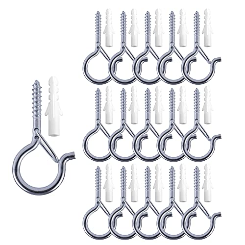 TAIHUIMY 16 Pack Q-Hanger Hooks for Outdoor String Lights, Eye Hooks Screw Christmas Rope Light Clips, Wall Cabinet Ceiling Hooks with Safety Buckle for Wire Party Light Plants Wind Chimes