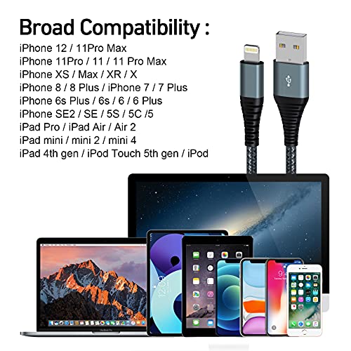 iPhone Charger Cable 6ft 3Pack, [Apple MFi Certified ] Lightning Cable Nylon Braided USB Fast iPhone Charging Cables Cord Compatible with iPhone14/13/12/12Pro/12ProMax/11/11Pro/XS MAX/XR/XS/X/8/7