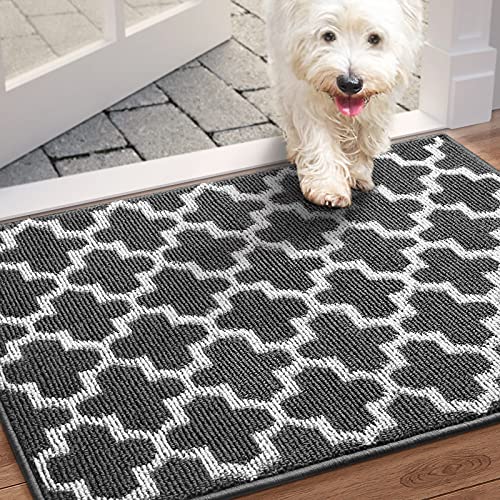 WISELIFE Door Mat Indoor Outdoor Floor Mat,24 inchx36 inch,Non-Slip Absorbent Front Back Doormat Entryway Rugs,Low Profile Resist Dirt Door Mats for Home,Entrance,Garage, (Black)