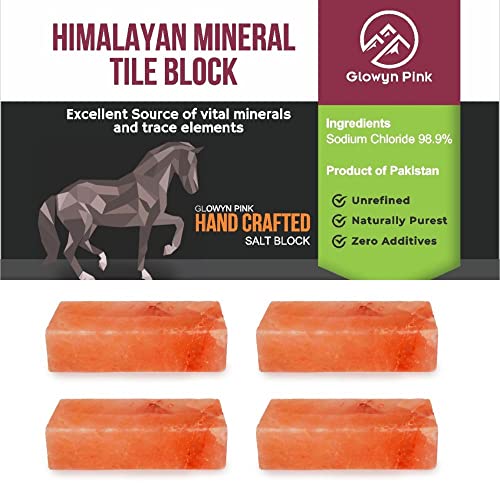 Glowyn Pink Himalayan Salt Block Lick Brick – 4.4 lbs, 4 Pack – 8X 3.85 x 2 inches (fits Standard Salt Block Holder) - 100% Natural with Vital Minerals for Horses & Livestock.