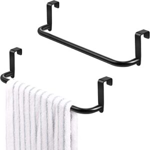 metal towel bar kitchen cabinet towel rack strong steel towel bar rack for hanging on inside or outside of doors, home kitchen bathroom, hand towels, dish towels and tea towels (black,2 pieces)