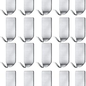 mxtechnic Small Adhesive Hooks 304 Stainless Steel Wall Mounted Hangers for Caps, Keys, Kitchen (Load up to 4 Lbs) 20 Pcss