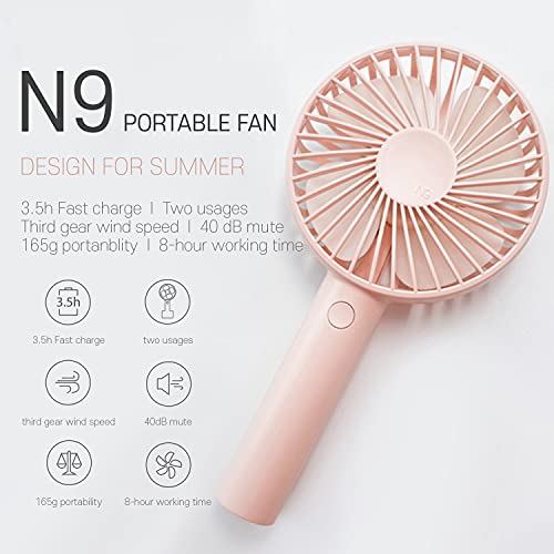 Generic Handheld Fan Portable,Mini Hand Held Quiet with USB Rechargeable Battery, Personal Office Desk Table Base,8-10 Hours Operated For Makeup Eyelash Lady/Women/Girls/Kids Outdoor - Pink