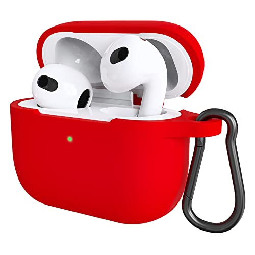 MILPROX AirPods 3 Case, Protective Skin Cover with Keychain [Visible Front LED] Shockproof Soft Slim Cases Accessories for AirPods 2021 3rd Generation Charging Case [2021 Release]-Red