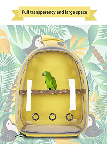 JingShi Bird Carrier Backpack Bubble Bird Travel Carrier Backpack with Standing Perch&Feeding Bowl Pet Parrot Space Capsule Transparent Backpack Breathable 360degree Sightseeing (Yellow)