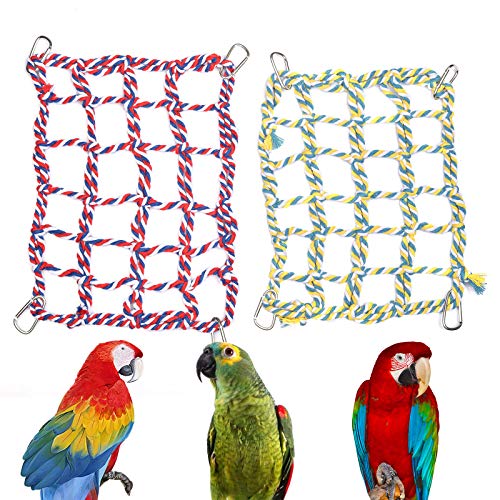 Petmolico Pet Climbing Rope Net, Rat Hamster Bird Ferret Hanging Hammock Cotton Climbing Rope Ladder Small Animal Activity Toy, 2 Pack, Red + Yellow