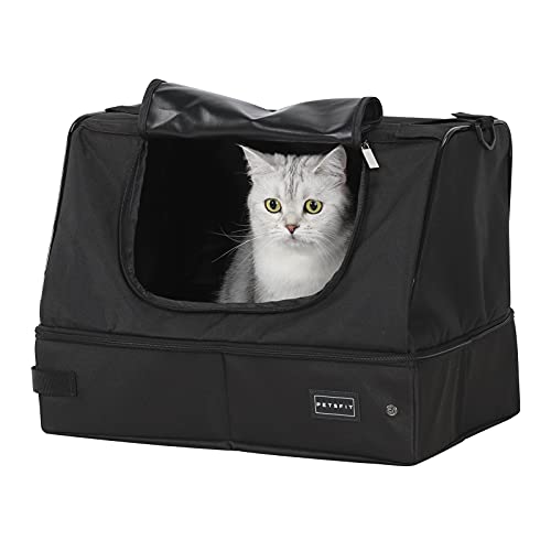 Petsfit Upgrade Travel Portable Cat Litter Box for Medium Cats & Kitties,Leak-Proof, Lightweight, Foldable (Black（with lid）, 17" Lx13 Wx12.5 H)