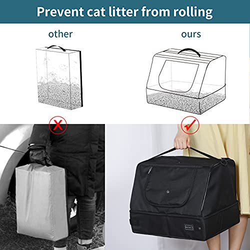 Petsfit Upgrade Travel Portable Cat Litter Box for Medium Cats & Kitties,Leak-Proof, Lightweight, Foldable (Black（with lid）, 17" Lx13 Wx12.5 H)