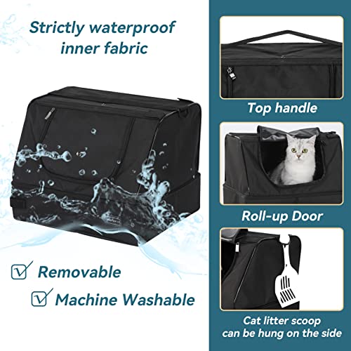 Petsfit Upgrade Travel Portable Cat Litter Box for Medium Cats & Kitties,Leak-Proof, Lightweight, Foldable (Black（with lid）, 17" Lx13 Wx12.5 H)