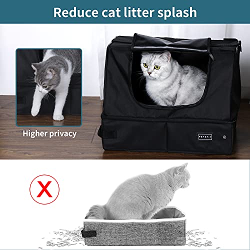 Petsfit Upgrade Travel Portable Cat Litter Box for Medium Cats & Kitties,Leak-Proof, Lightweight, Foldable (Black（with lid）, 17" Lx13 Wx12.5 H)