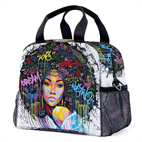 GALIRVC African American Lunch Bag Reusable Insulated Lunch Box Large Cooler Tote Bag for Woman Work Travel Picnic