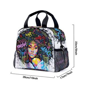 GALIRVC African American Lunch Bag Reusable Insulated Lunch Box Large Cooler Tote Bag for Woman Work Travel Picnic