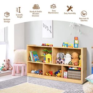 Costzon 2-Shelf Bookcase for Kids, School Classroom Wooden Storage Cabinet for Organizing Books Toys, 5-Section Freestanding Daycare Shelves for Home Playroom, Hallway & Kindergarten
