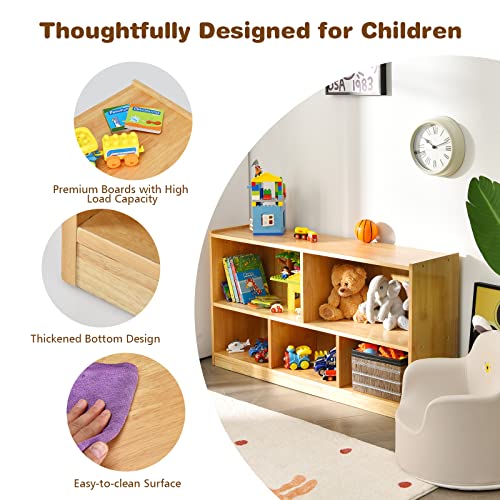 Costzon 2-Shelf Bookcase for Kids, School Classroom Wooden Storage Cabinet for Organizing Books Toys, 5-Section Freestanding Daycare Shelves for Home Playroom, Hallway & Kindergarten