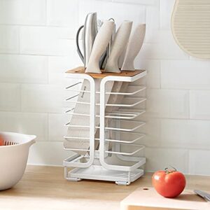 cedilis kitchen knife block with a drip tray, solid framed knife holder storage organizer for kitchen counter, 8 slot