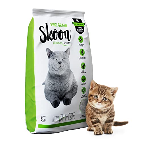 (1 Bag) Skoon All-Natural Fine Grain Cat Litter, Unscented & Safe for Kittens. Light-Weight, Non-clumping, Low Maintenance. Absorbs & Seals Liquids for Best Odor Control. Self-Cleaning Box Compatible.