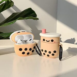 Cute Airpods Pro Case Cover with Keychain,Girly Pink Boba Milk Tea Silicone Protective Shockproof Compatible with AirPods Pro Charging Case for Girls