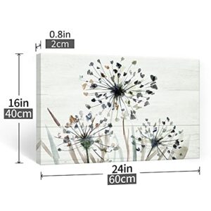 SUMGAR Dandelion Wall Art Grey Rustic Bathroom Decor Gray Beige Flower Pictures Botanical Artwork Watercolor Nature Plant Framed Canvas Prints for Farmhouse Bedroom Living Room Kitchen 16" x 24"