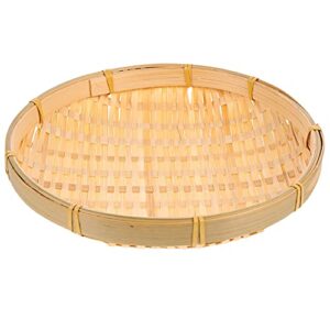doitool round serving tray bamboo woven round basket tray wood decorative serving tray for breakfast drinks snack coffee table decor wall hanging home decoration round wicker tray