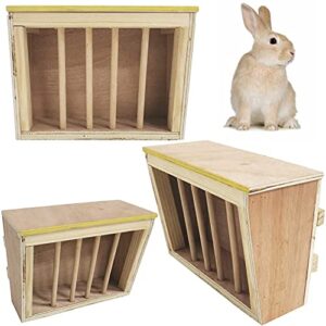 kathson Rabbit Hay Feeder Rack Wooden Food Feeding Manger Bunny Grass Holder Small Animals Less Wasted Food Dispenser for Rabbits Guinea Pig Chinchilla Hamster