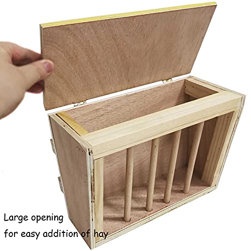 kathson Rabbit Hay Feeder Rack Wooden Food Feeding Manger Bunny Grass Holder Small Animals Less Wasted Food Dispenser for Rabbits Guinea Pig Chinchilla Hamster