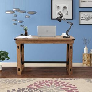 LOKATSE HOME Rustic Furniture Sturdy Modern Computer Table for Home Office, Wood and Metal Writing Desk with Drawer, Natural