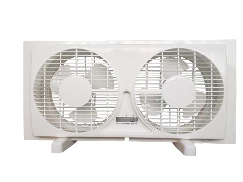 JOEY'Z 9-inch Twin Window Fan with Manual Reversible Airflow Control, Auto-Locking Expanders, and 2-Speed Fan Switch (Min. 22.4" Max. 34.3") Expanders and Leg Stands Included