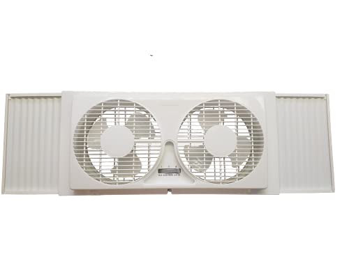 JOEY'Z 9-inch Twin Window Fan with Manual Reversible Airflow Control, Auto-Locking Expanders, and 2-Speed Fan Switch (Min. 22.4" Max. 34.3") Expanders and Leg Stands Included