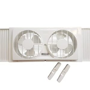 JOEY'Z 9-inch Twin Window Fan with Manual Reversible Airflow Control, Auto-Locking Expanders, and 2-Speed Fan Switch (Min. 22.4" Max. 34.3") Expanders and Leg Stands Included