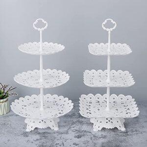 set of 2 white 3-tier cupcake dessert stand with base, fruits desserts candy sweets buffet display plate decor serving platter for tea party wedding birthday baby shower celebration home decoration