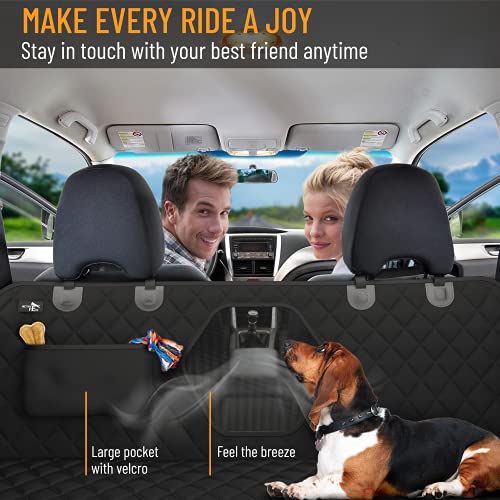 Active Pets Back Seat Cover for Dogs - Standard Dog Hammock for Car w/Mesh Window - Non-Slip, Waterproof Back Seat Protector for Travel - Black