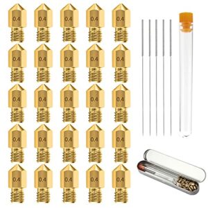 25pcs 0.4mm mk8 3d printer brass extruder nozzles with 5 cleaning needles and metal storage box for creality ender 3 ender 3 pro ender 5 cr-10 mk8 makerbot anet a8 anet a6