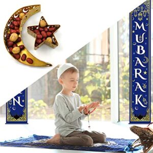 PRETYZOOM 2pcs Crescent Moon Star Tray Ramadan Eid Mubarak Trays Platters Moon Star Dinner Plate Tableware Dessert Food Serving Tray Ramadan Muslim Islamic Party Supply Golden