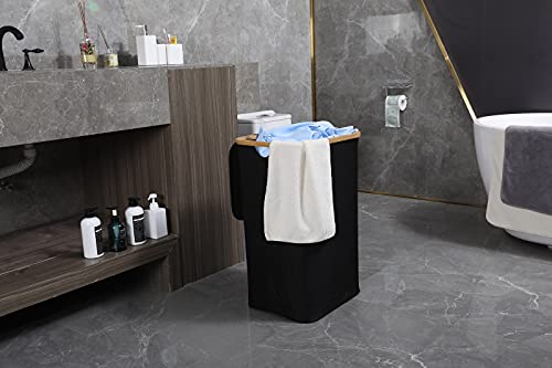 ACECHA 88L Bamboo Laundry Hamper with Lid, Collapsible Large Baskets with Lids | Handle, Water-proof Dirty Clothes Basket for Bedroom, Bathroom (Black)