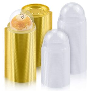 pralb 100 set clear plastic mini cupcake boxes muffin pod dome muffin single container box wedding birthday gifts supplies,3.1“ x 2” for cheese pastry dessert mooncake (round, gold)