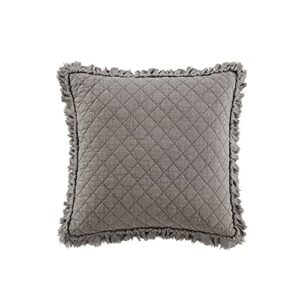 brielle home ravi stone washed solid diamond stitched quilted decorative throw pillow, 18"x18", grey