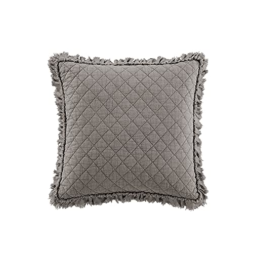 Brielle Home Ravi Stone Washed Solid Diamond Stitched Quilted Decorative Throw Pillow, 18"x18", Grey