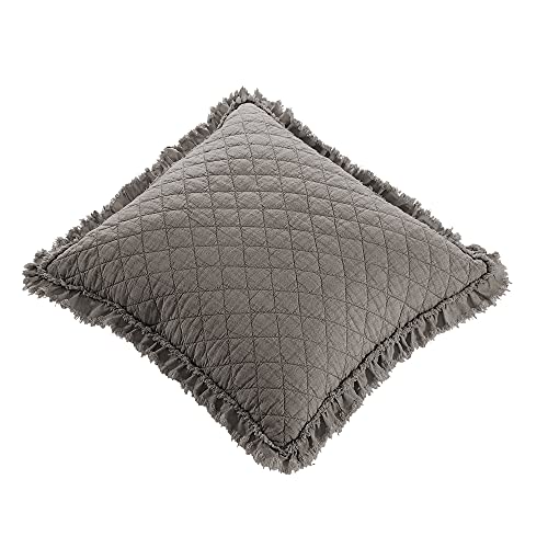 Brielle Home Ravi Stone Washed Solid Diamond Stitched Quilted Decorative Throw Pillow, 18"x18", Grey