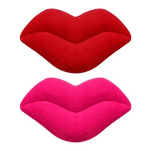 soimiss 2pcs red lip shape throw pillows 3d lips plush toy decorative reversible pillow cushion for bed couch office living room 30x17cm