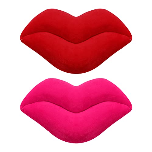 SOIMISS 2Pcs Red Lip Shape Throw Pillows 3D Lips Plush Toy Decorative Reversible Pillow Cushion for Bed Couch Office Living Room 30X17cm